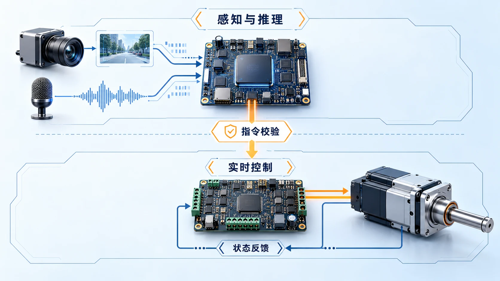感知推理、指令校验与实时控制的分工